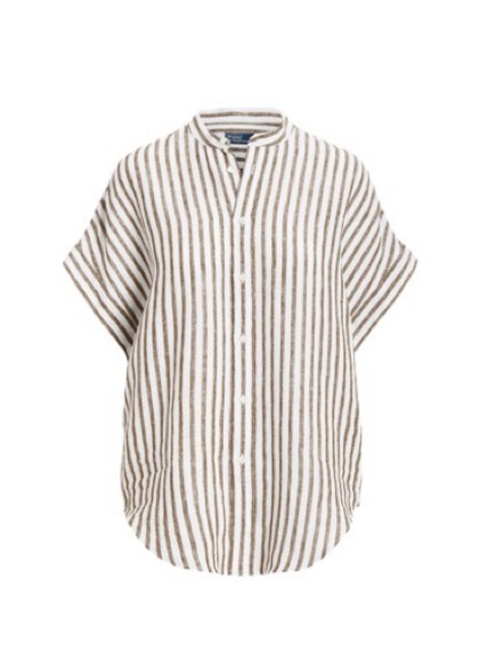Polo Ralph Lauren 100% Linen Short-Sleeve Button Front Tunic Top - Cream & Brown